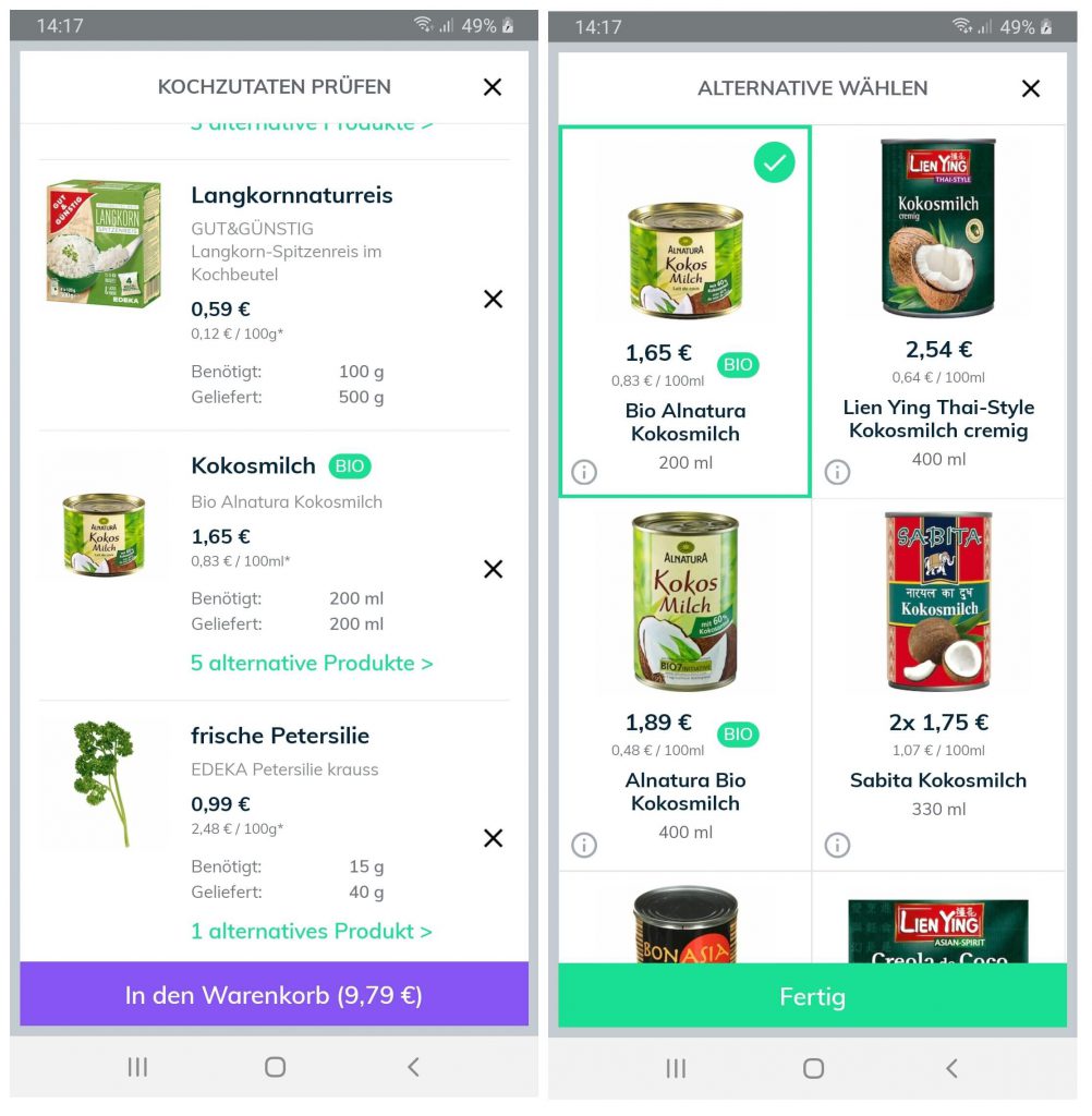 Foodly - foodly rezept alternative zutat auswaehlen foodly-app