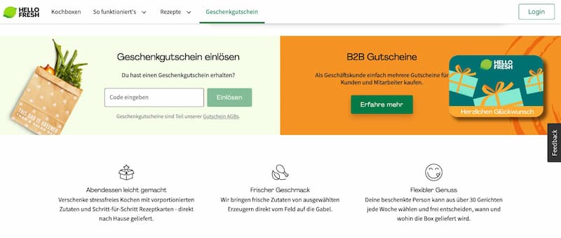 HelloFresh Gratis Box - aererg HelloFresh Seite Geschenkgutschein einlösen