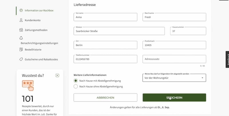 HelloFresh Lieferung - arhgeh Abstellerlaubnis