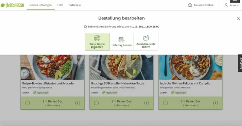 HelloFresh pausieren oder kündigen - image 6 Bestellung bearbeiten bei HelloFresh
