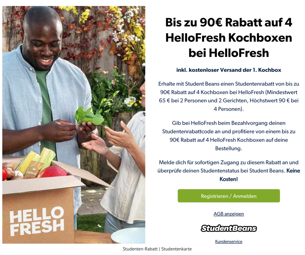 hellofresh gütschein fur Studenten