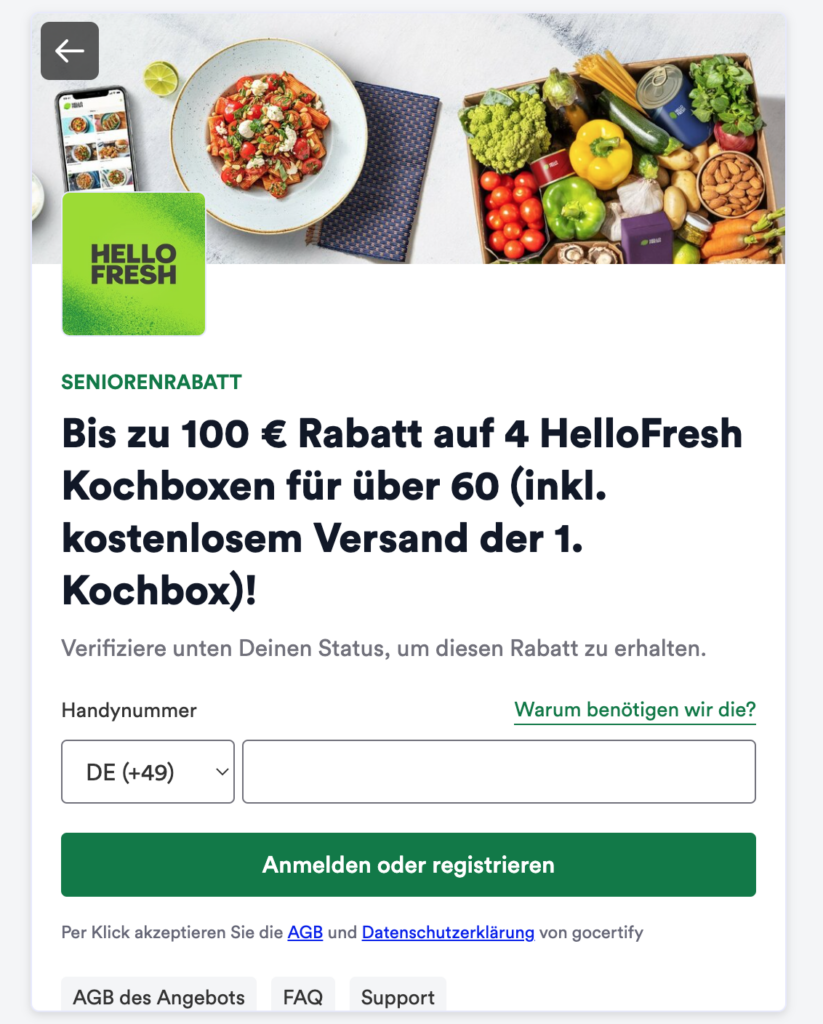 Hellofresh Rabatt für Senioren