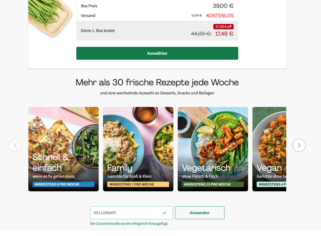 Hellofresh Gutschein einlösen Neukunde