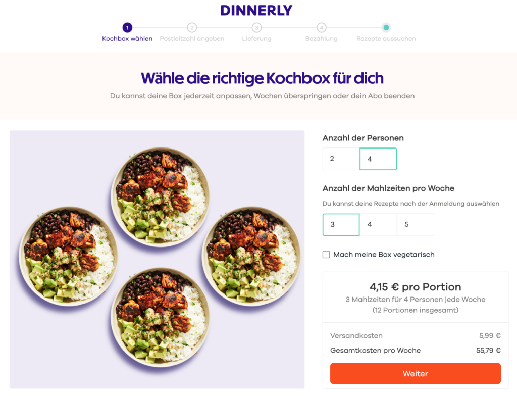 Dinnerly vs Hello Fresh Vergleich: Dinnerly Bestellvorgang