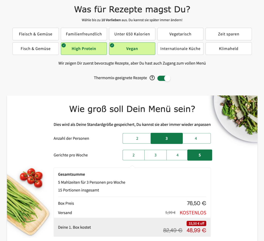 Dinnerly vs Hello Fresh Vergleich: Hello Fresh Bestellvorgang