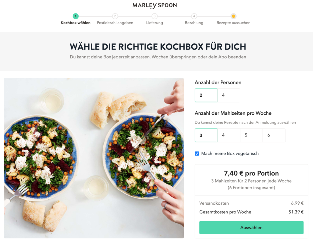 Hello Fresh vs Marley Spoon Vergleich: Marley Spoon Bestellvorgang