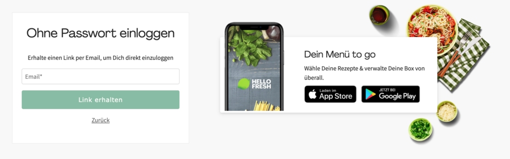 HelloFresh Login ohne Passwort einloggen