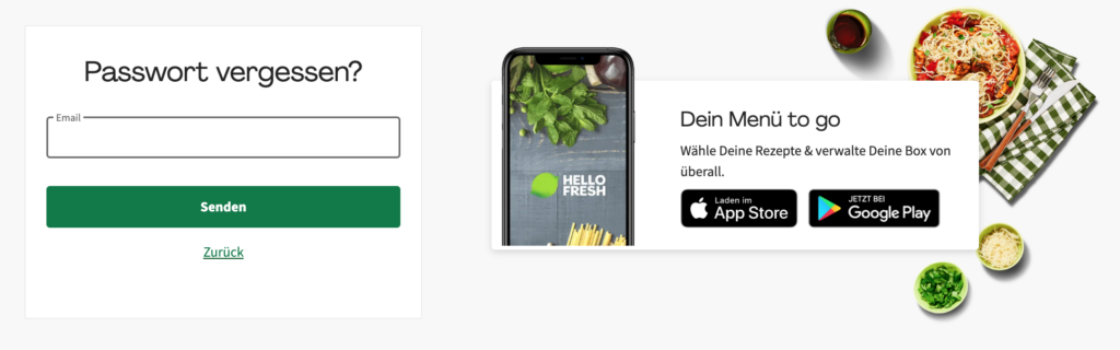 HelloFresh Login Passwort vergessen