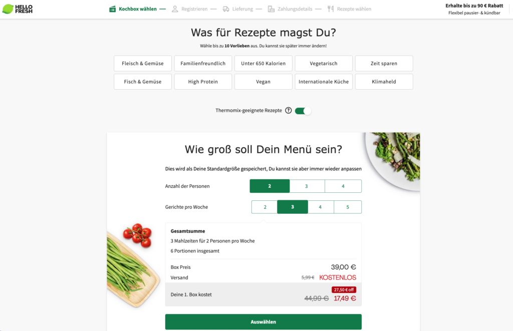 HelloFresh Anmeldung