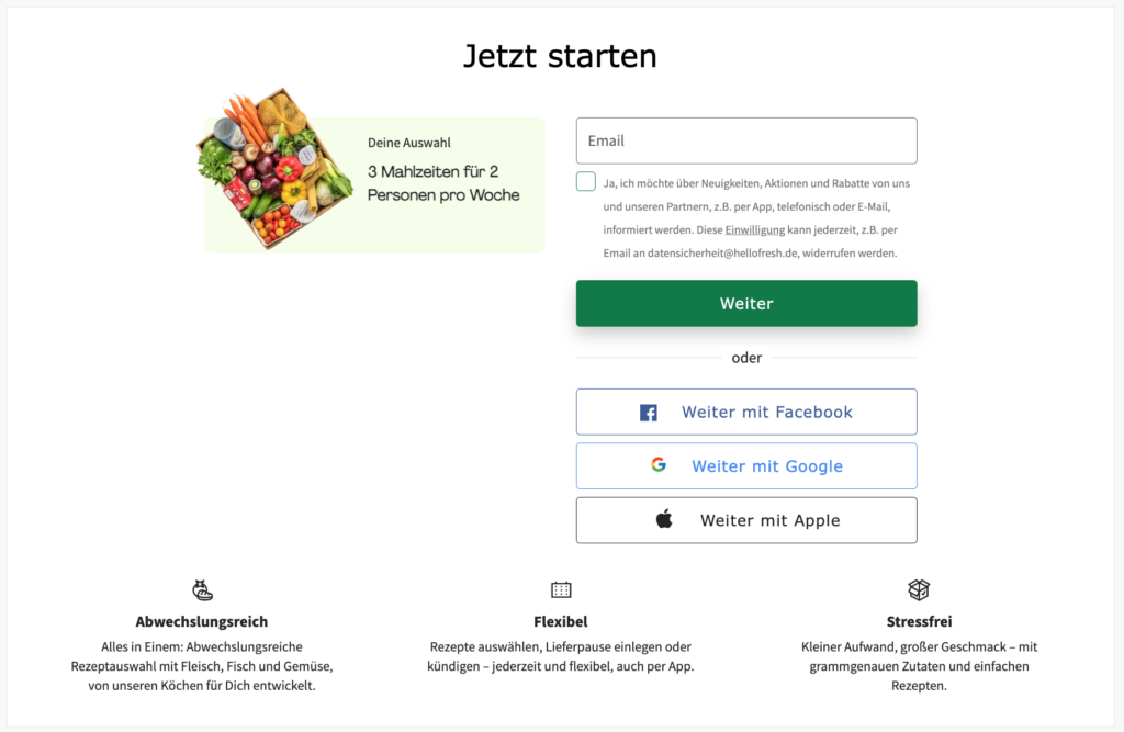 HelloFresh Anmeldung