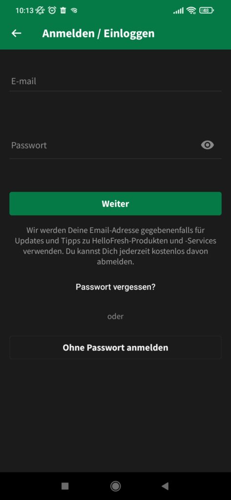 HelloFresh Login - Screenshot 2023 02 27 10 13 02 892 com.hellofresh.androidapp HelloFresh Login App Passwort