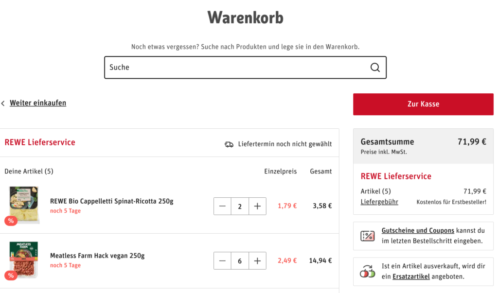 Rewe Gutschein Bestellvorgang