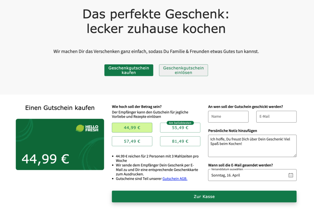 HelloFresh Geschenkgutschein kaufen