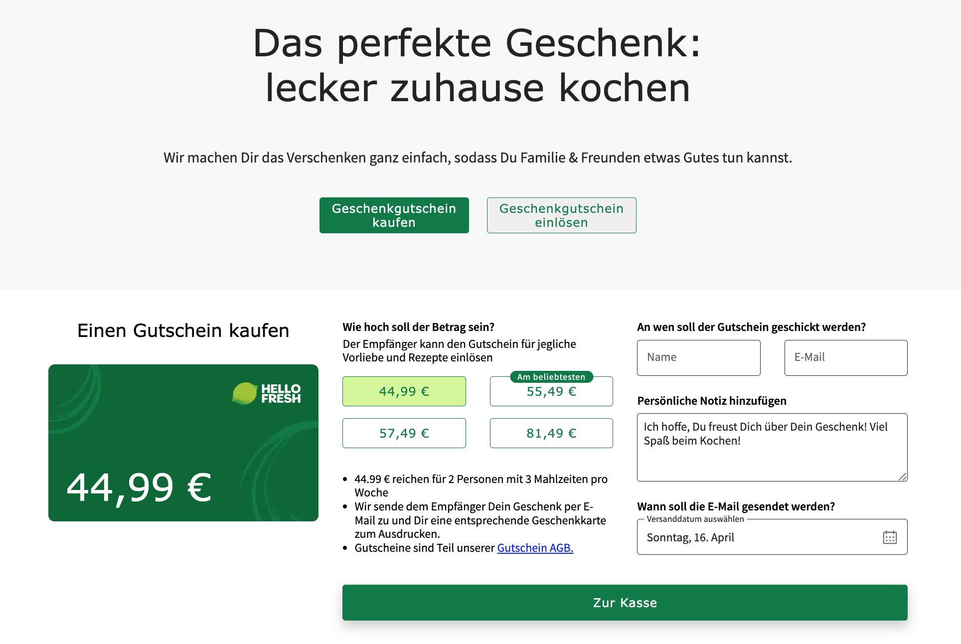 HelloFresh Geschenkgutschein 2025 KOCHBOX